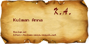 Kulman Anna névjegykártya